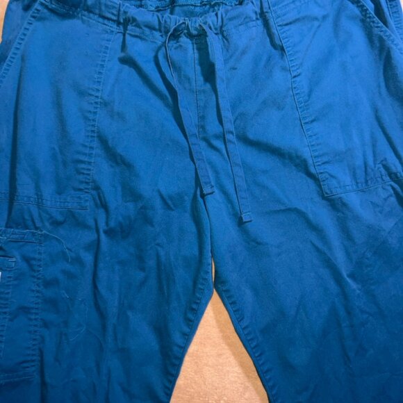 Cherokee Workwear Women LG Teal Blue Drawstring Scrub Straight Leg‎ Pants (E) - Picture 2 of 9